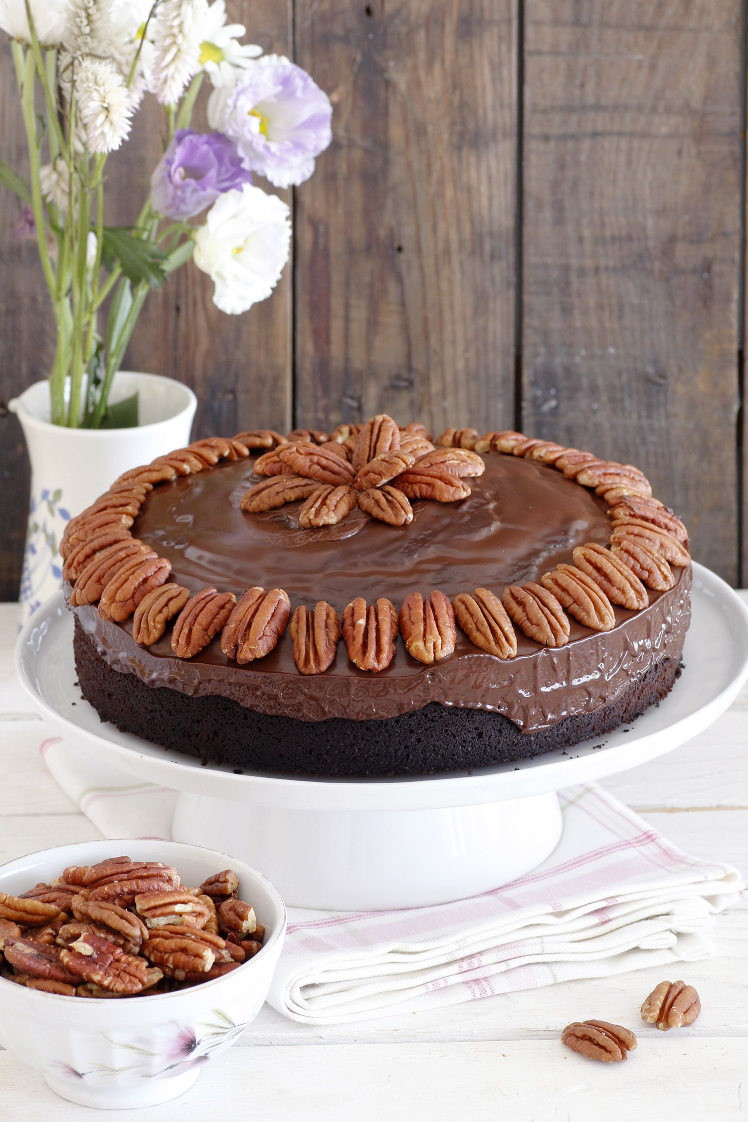 Chocolate Date Cake with Chocolate Frosting and Pecans