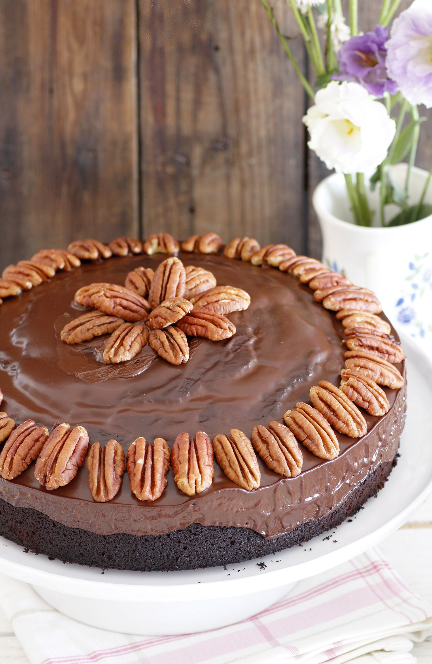 Chocolate Date Cake with Chocolate Frosting and Pecans