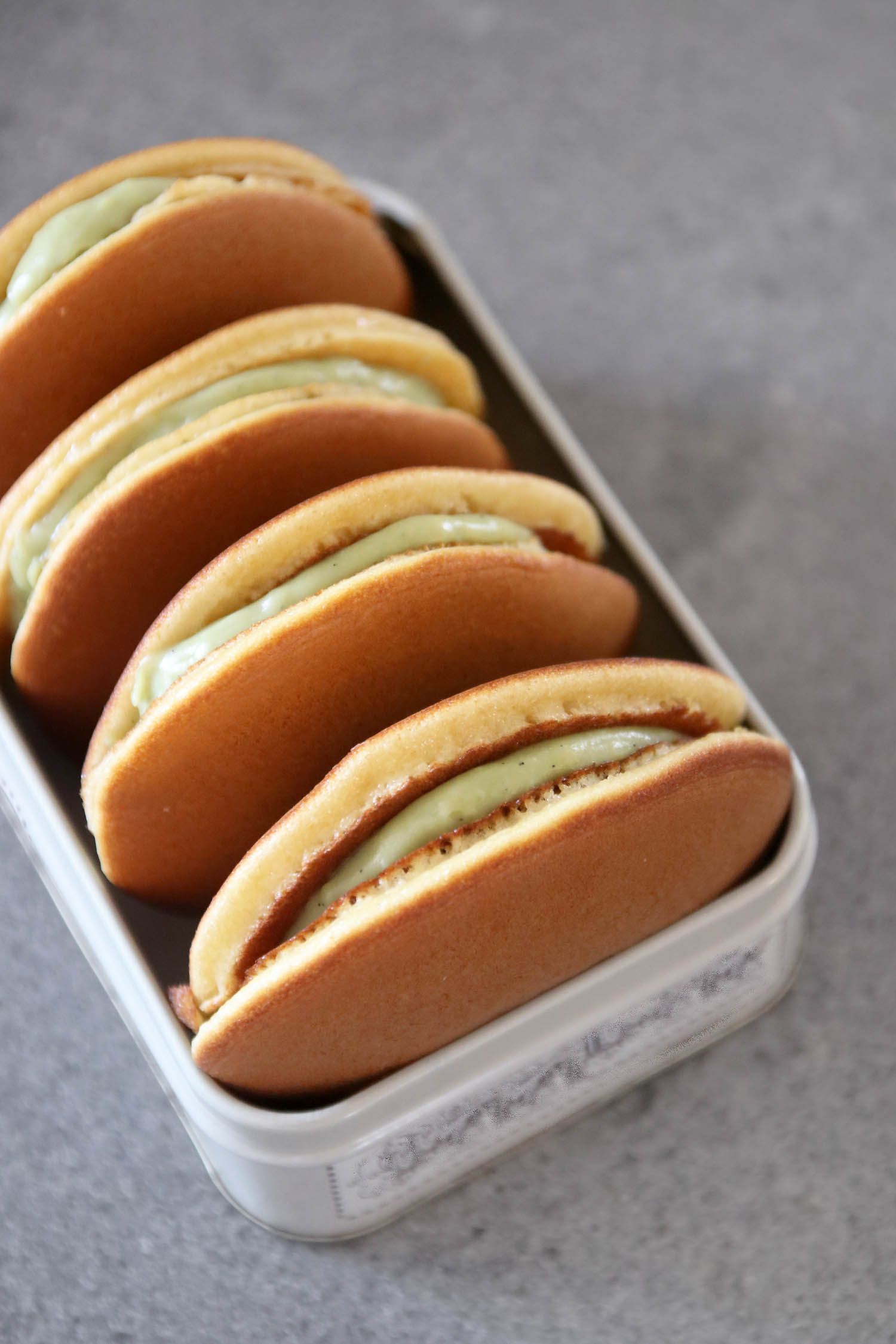 Dorayaki - Japanese Pancake Filled with Matcha Pastry Cream
