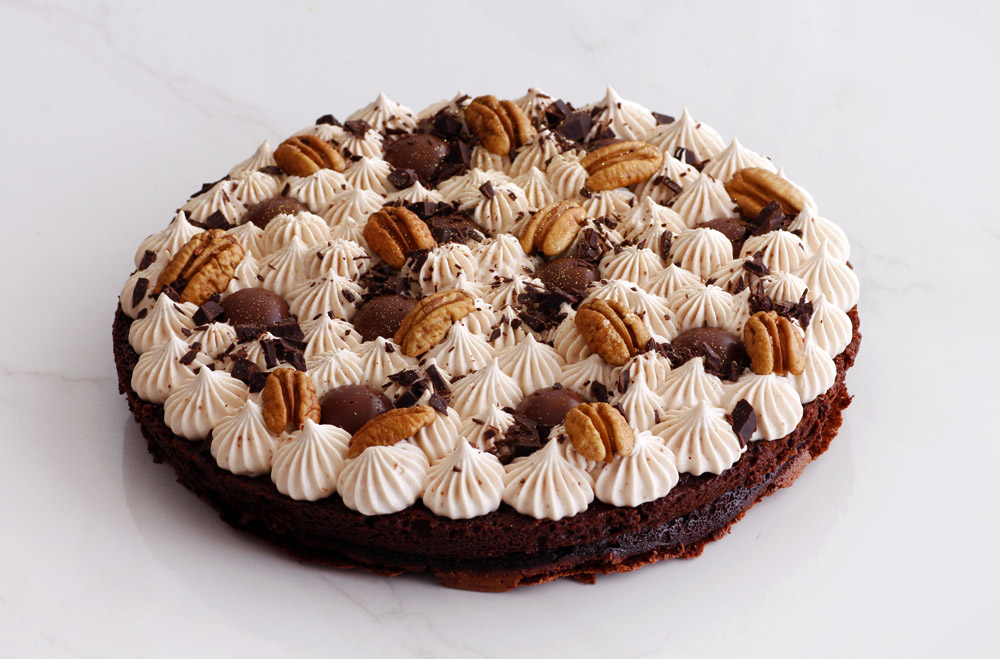 עוגת שוקולד ופקאן עם קצפת פרלינה | צילום: נטלי לוין