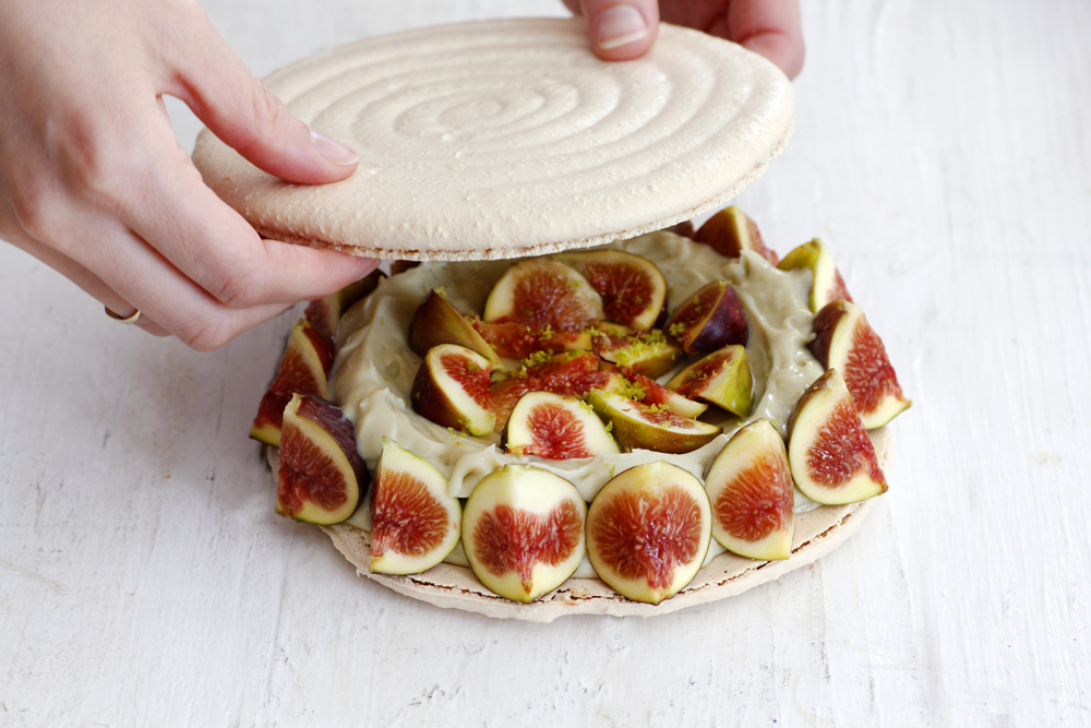 Fig, Pistachio and Mascarpone Macaron Cake 