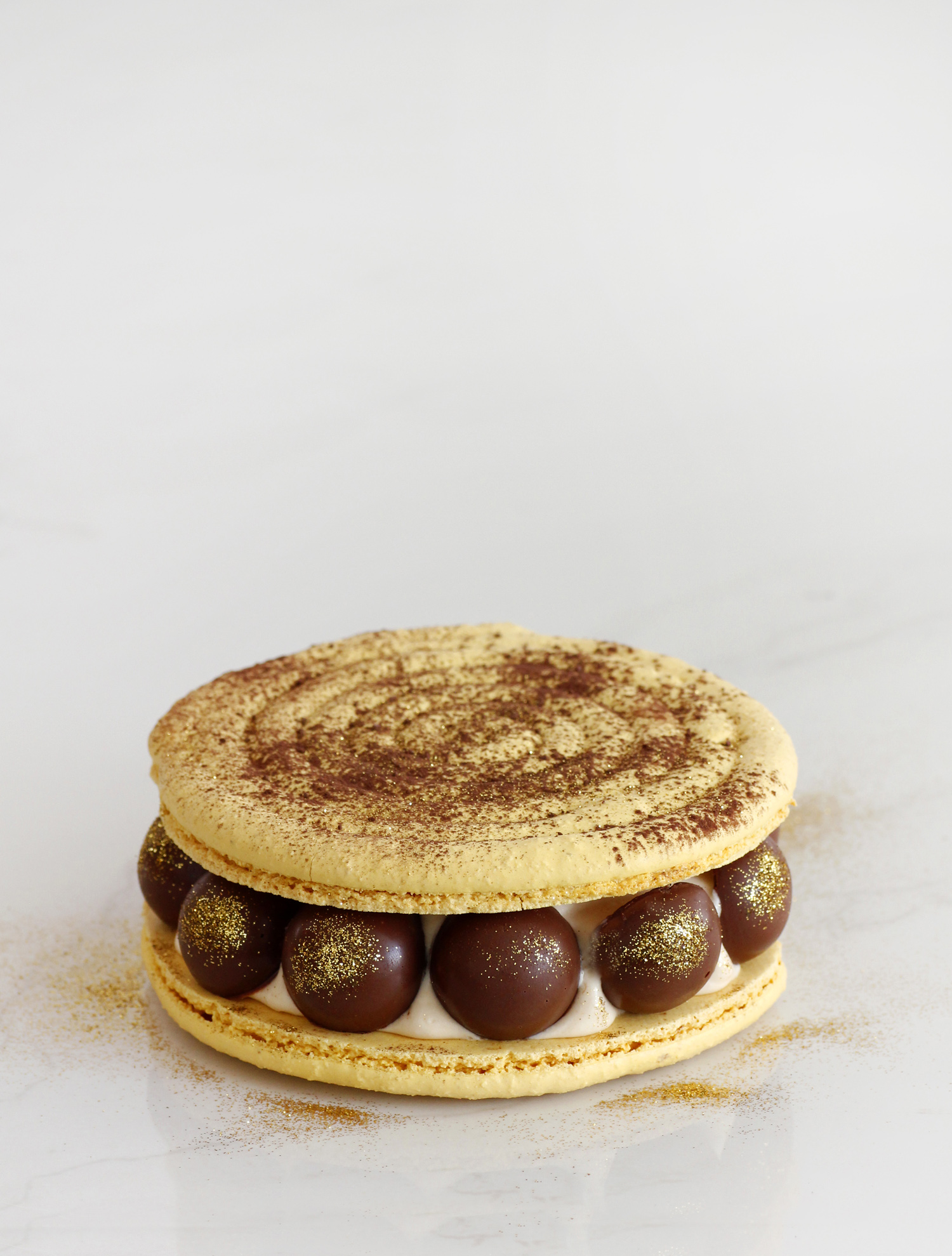 Peanut Butter Macaron Cake with Banana and Chocolate