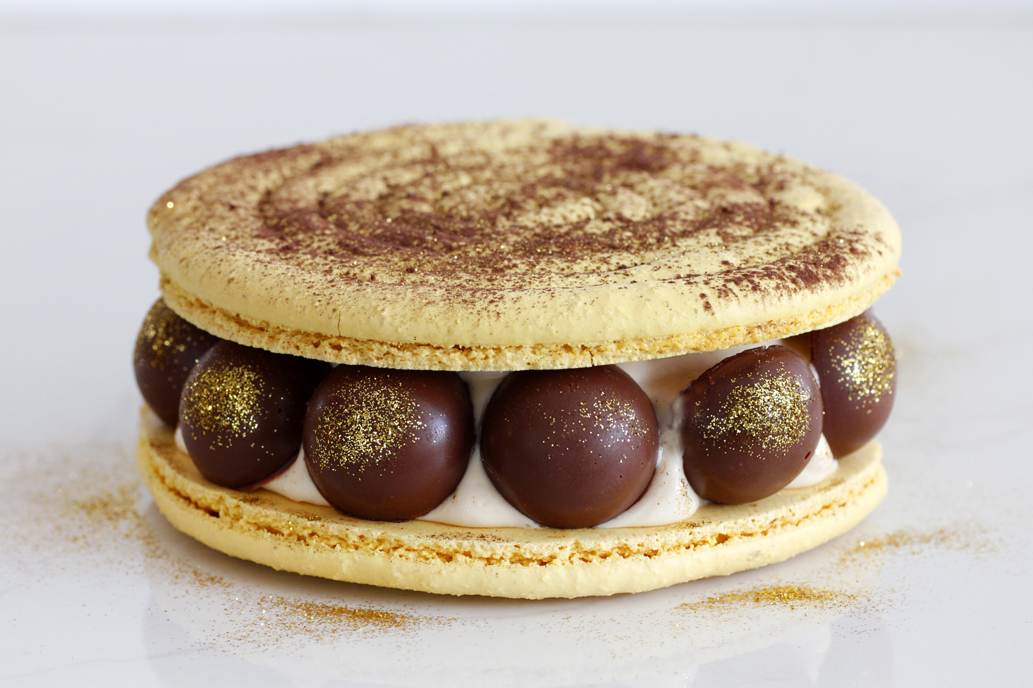 Peanut Butter Macaron Cake with Banana and Chocolate